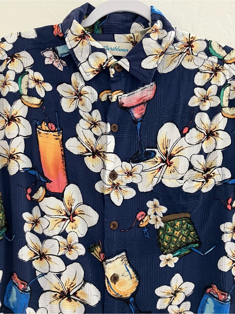 Caribbean Men’s Button Camp Floral Shirt | Blue Pattern | Size Large Tall